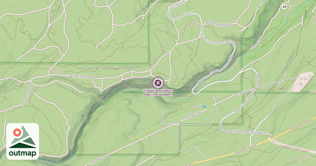 Map of 2) Main Area (John's Slab/ Tick boulder)