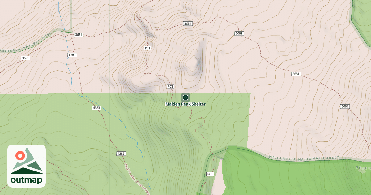 Map of Maiden Peak Shelter