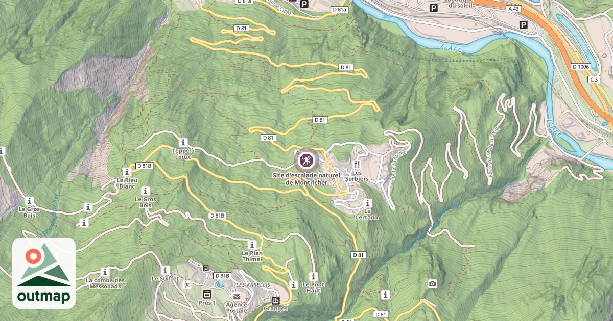 Map of Site d'escalade naturel de Montricher