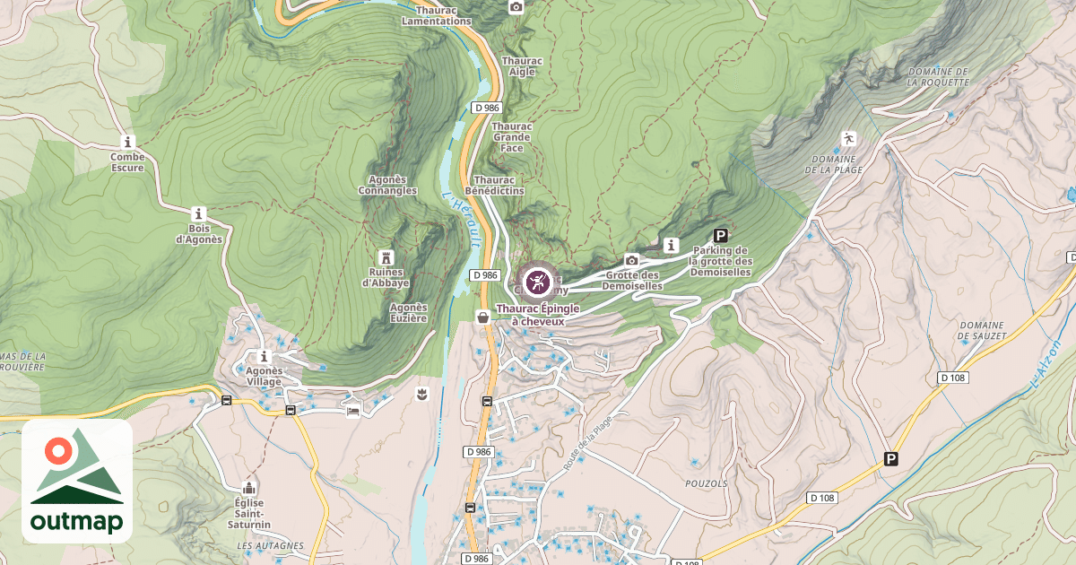 Map of Thaurac Épingle à cheveux