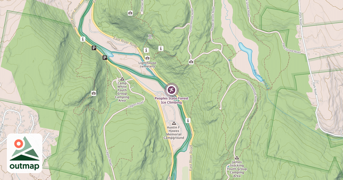 Map of Peoples State Forest Ice Climbing