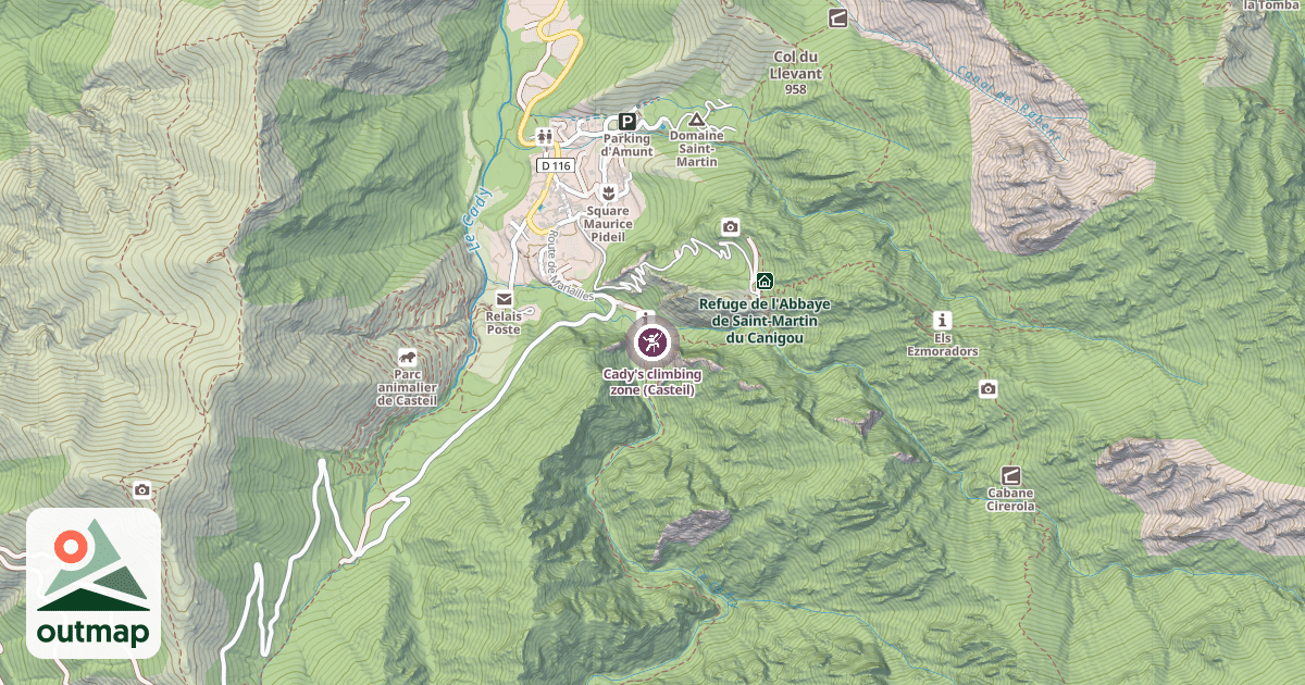 Map of Cady's climbing zone (Casteil)
