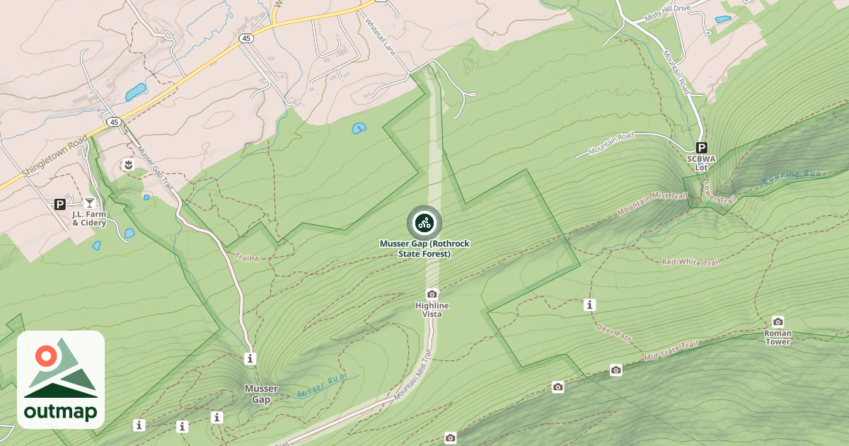 Map of Musser Gap (Rothrock State Forest)