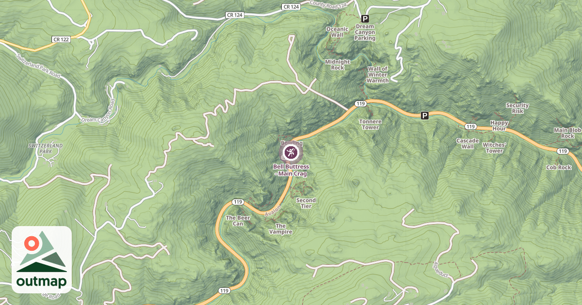 Map of Bell Buttress - Main Crag