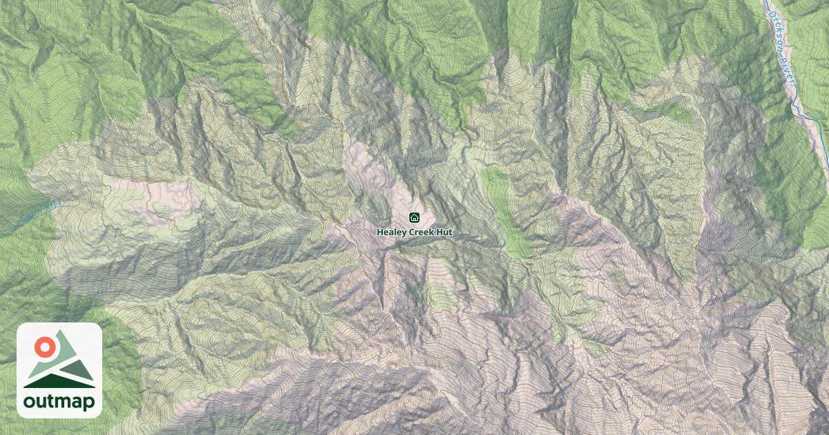 Map of Healey Creek Hut