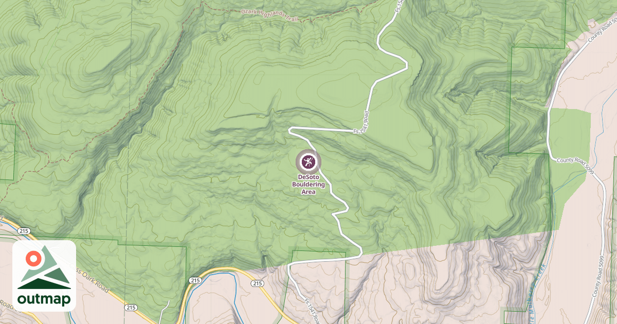 Map of DeSoto Bouldering Area