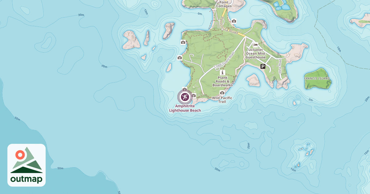 Map of Amphitrite Lighthouse Beach