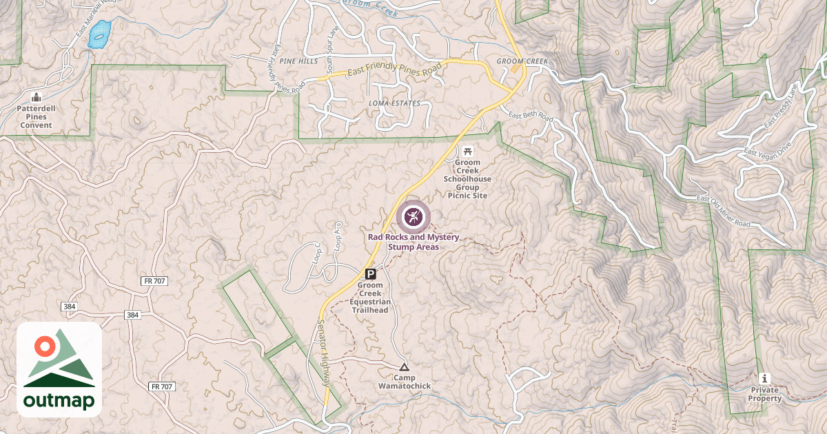 Map of Rad Rocks and Mystery Stump Areas