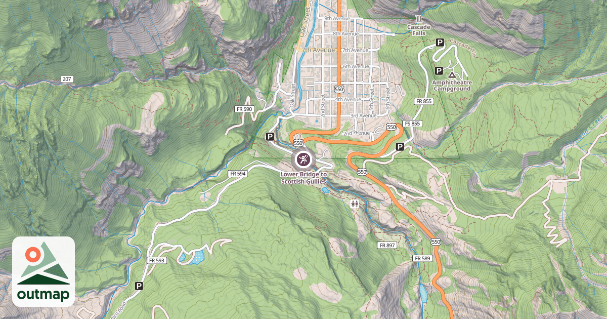 Map of Lower Bridge to Scottish Gullies