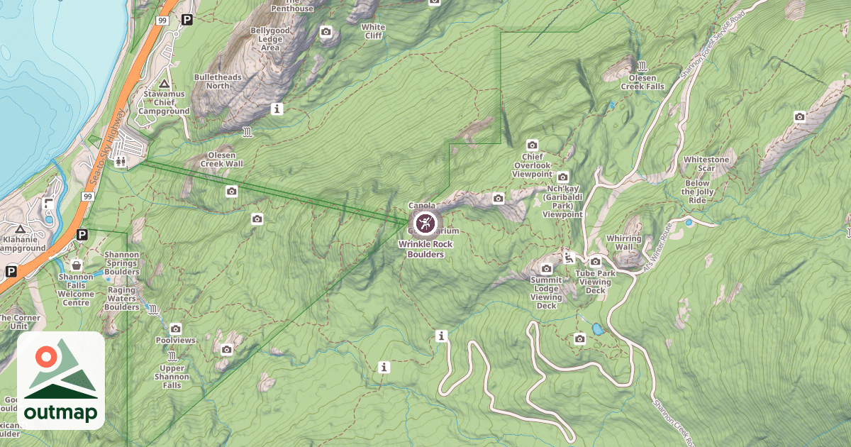 Map of Wrinkle Rock Boulders