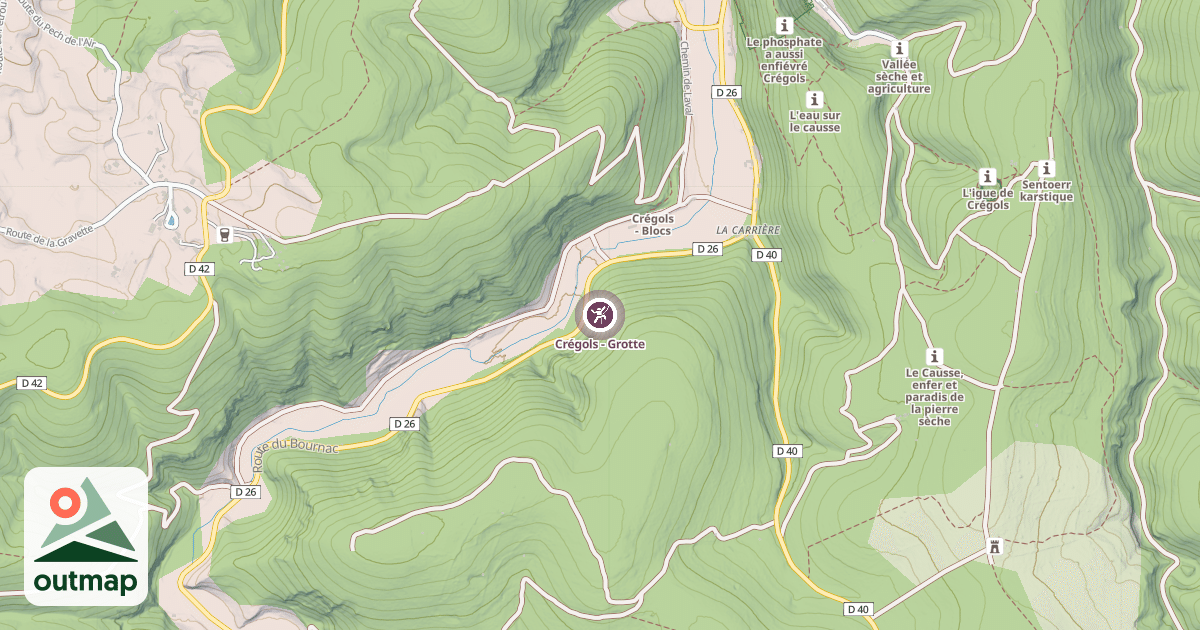 Map of Crégols - Grotte