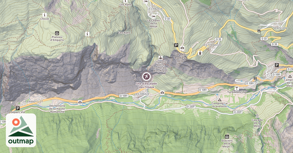 Map of Site d'escalade des Fréaux