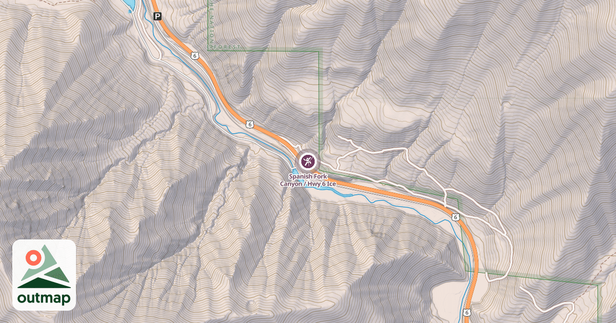 Map of Spanish Fork Canyon / Hwy 6 Ice