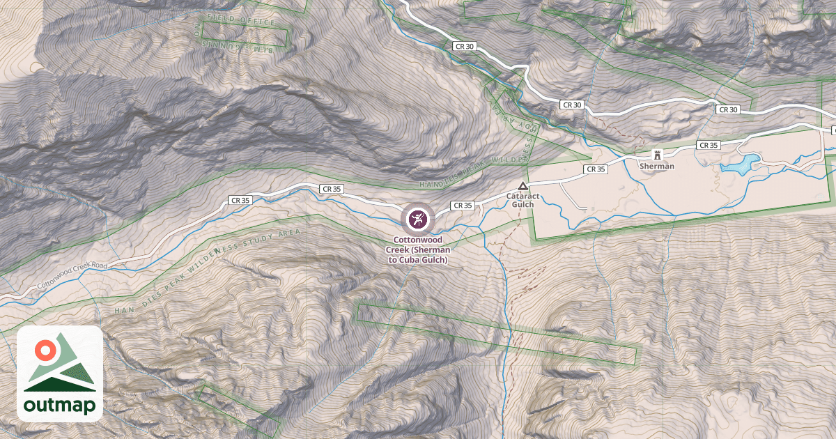 Map of Cottonwood Creek (Sherman to Cuba Gulch)