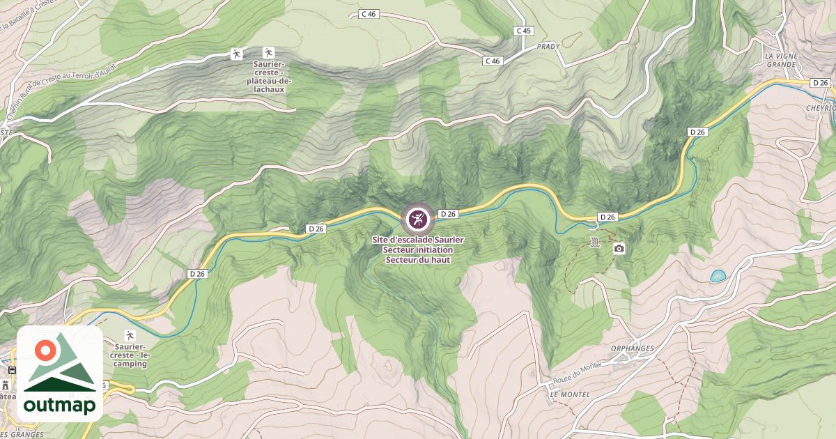 Map of Site d'escalade Saurier Secteur initiation Secteur du haut