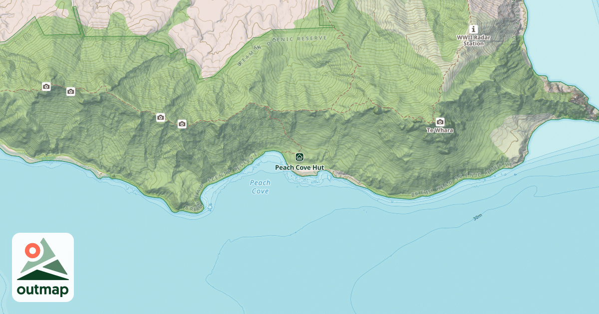 Map of Peach Cove Hut