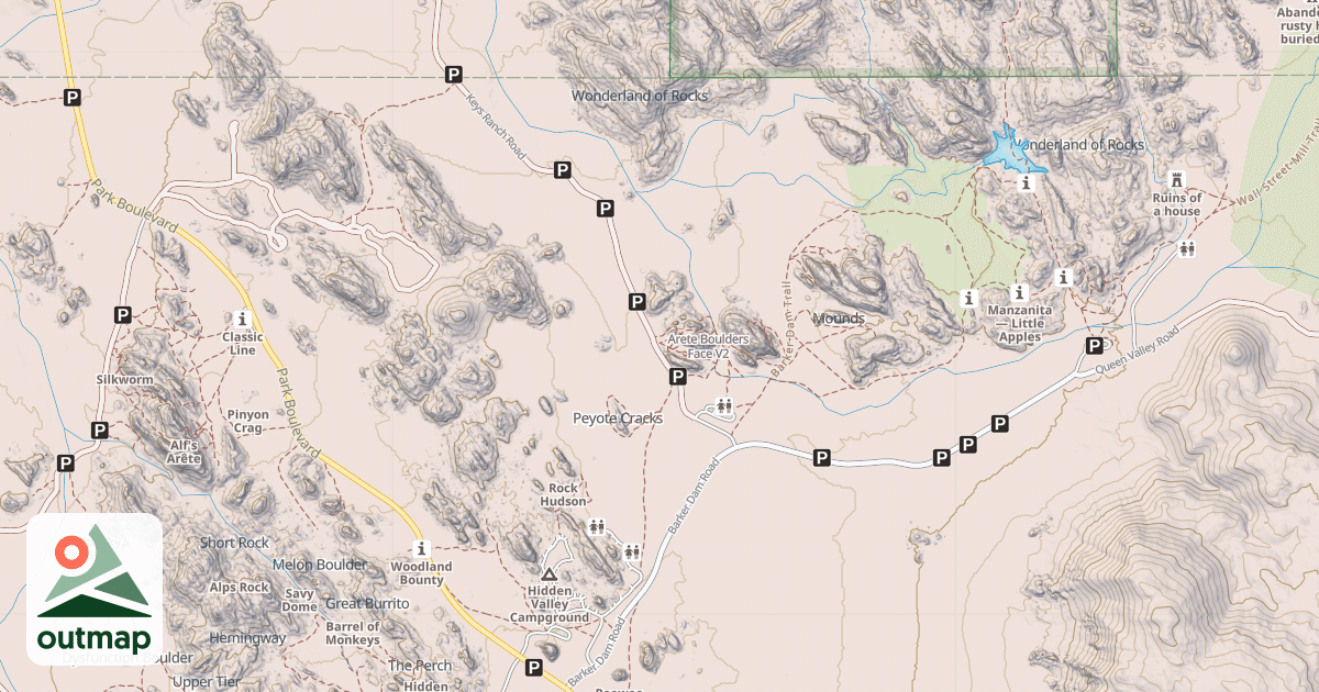Map of Arete Boulders Face