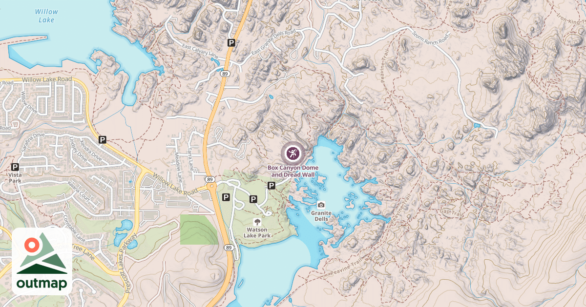 Map of Box Canyon Dome and Dread Wall