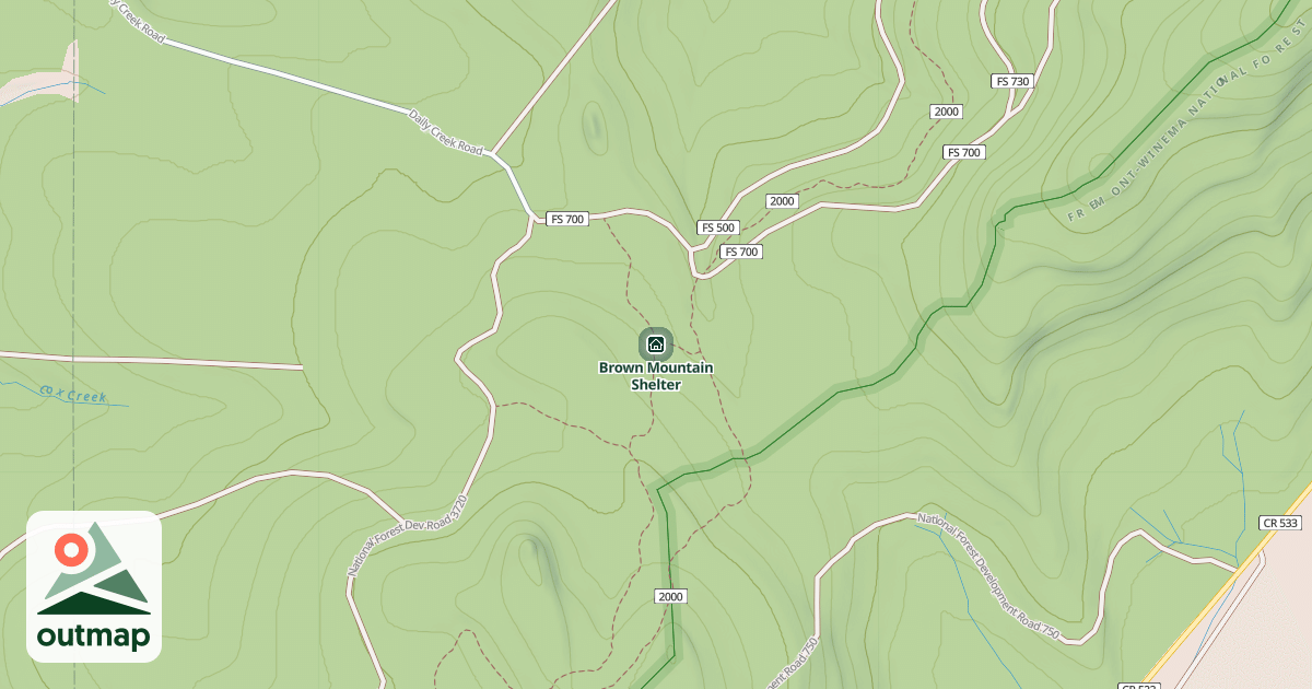 Map of Brown Mountain Shelter