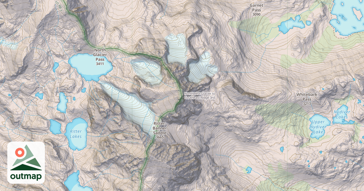 Map of Northwest Glacier to Southeast Ridge