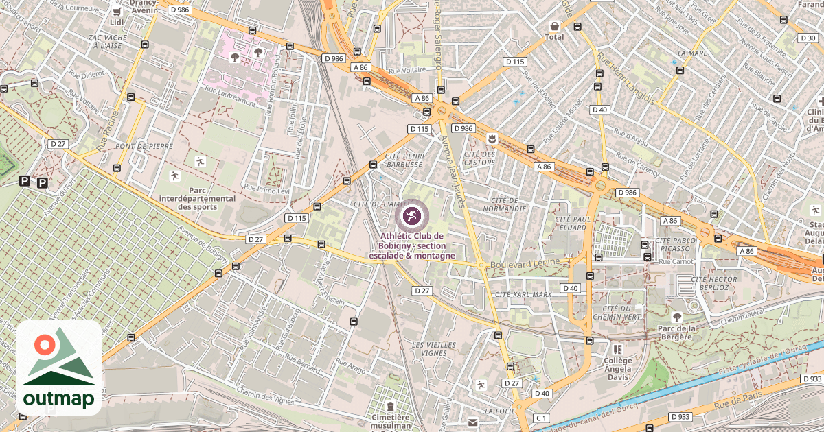 Map of Athlétic Club de Bobigny - section escalade & montagne