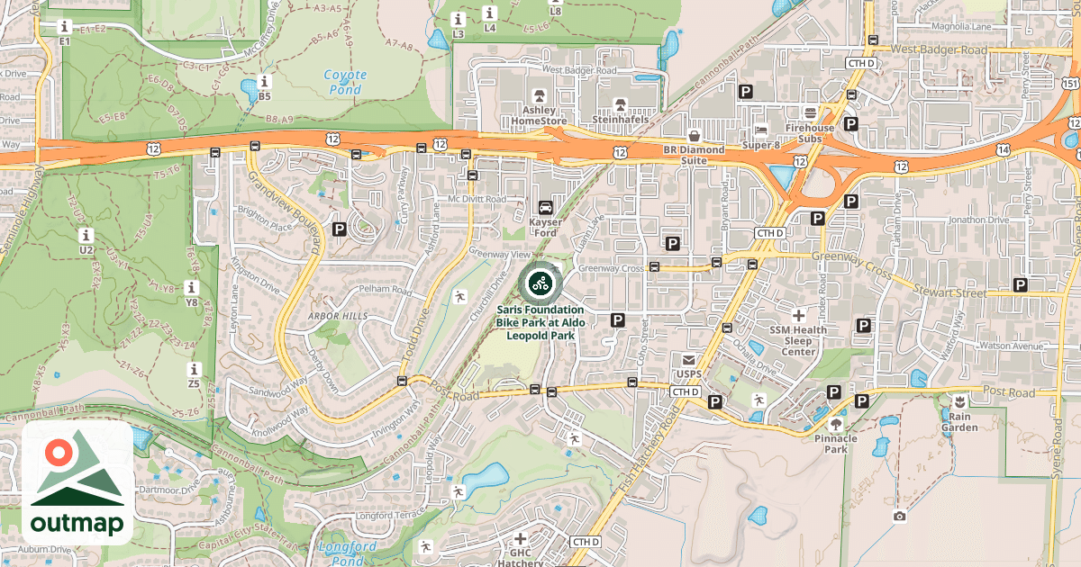 Map of Saris Foundation Bike Park at Aldo Leopold Park