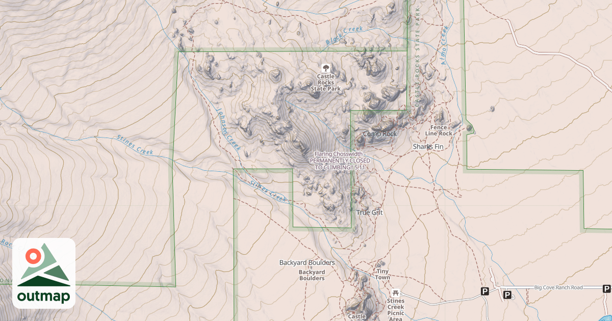Map of Flaring Chosswidth - PERMANENTLY CLOSED TO CLIMBING!!