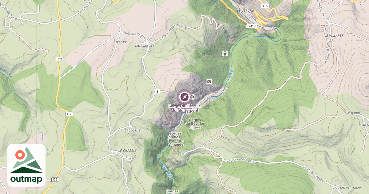 Map of Gorges du Bès - Le Mur du Serpent