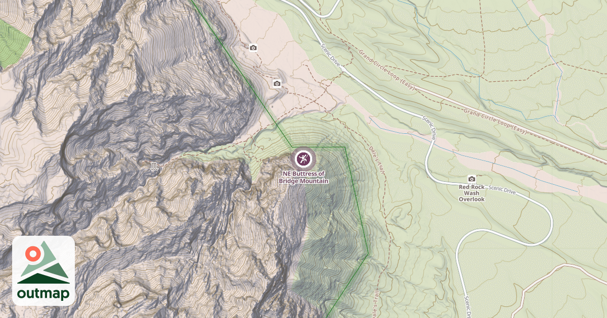 Map of NE Buttress of Bridge Mountain