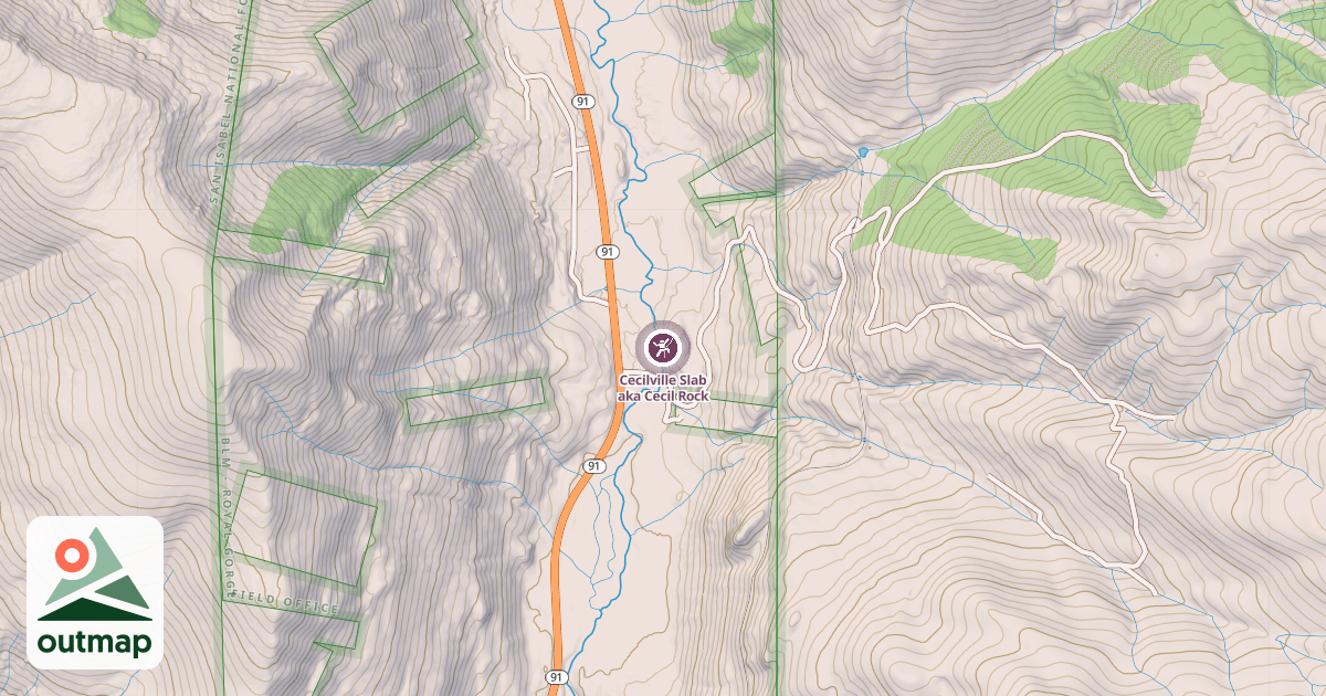 Map of Cecilville Slab aka Cecil Rock