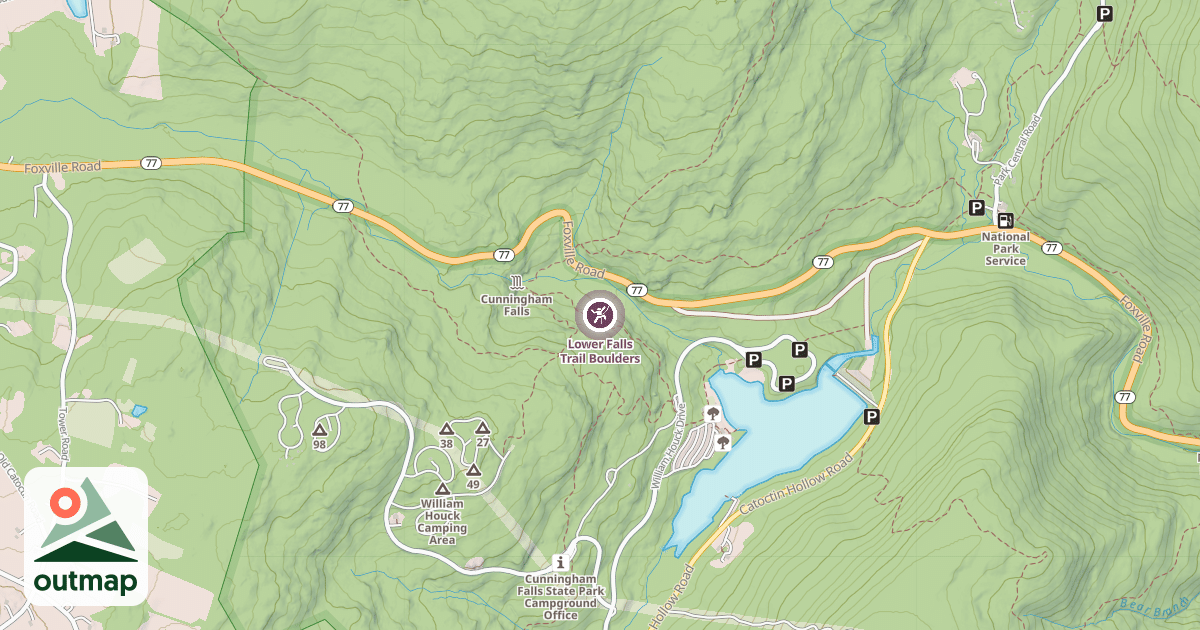 Map of Lower Falls Trail Boulders