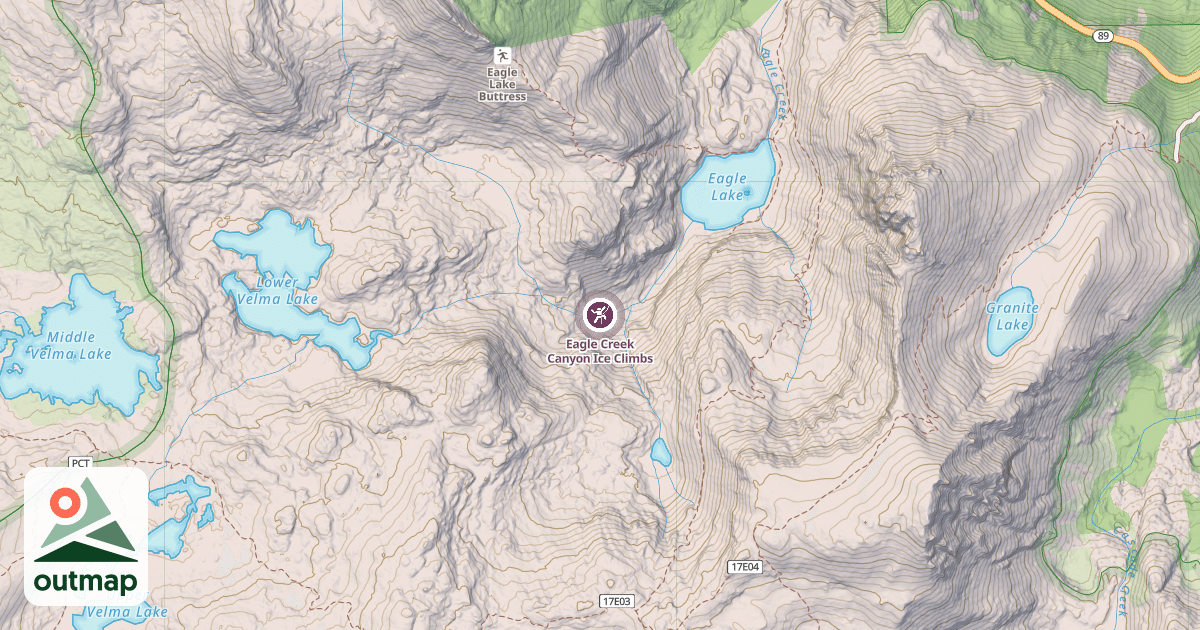 Map of Eagle Creek Canyon Ice Climbs