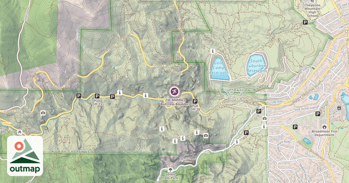 Map of 1st Middle Buttress Boulder