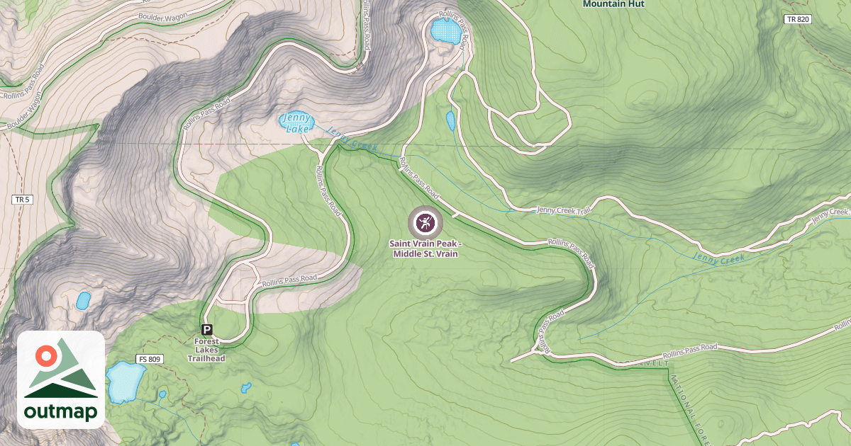 Map of Saint Vrain Peak - Middle St. Vrain