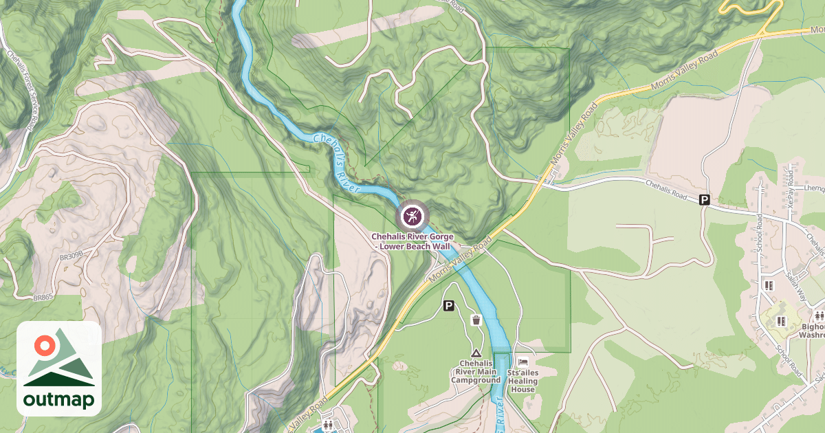 Map of Chehalis River Gorge - Lower Beach Wall