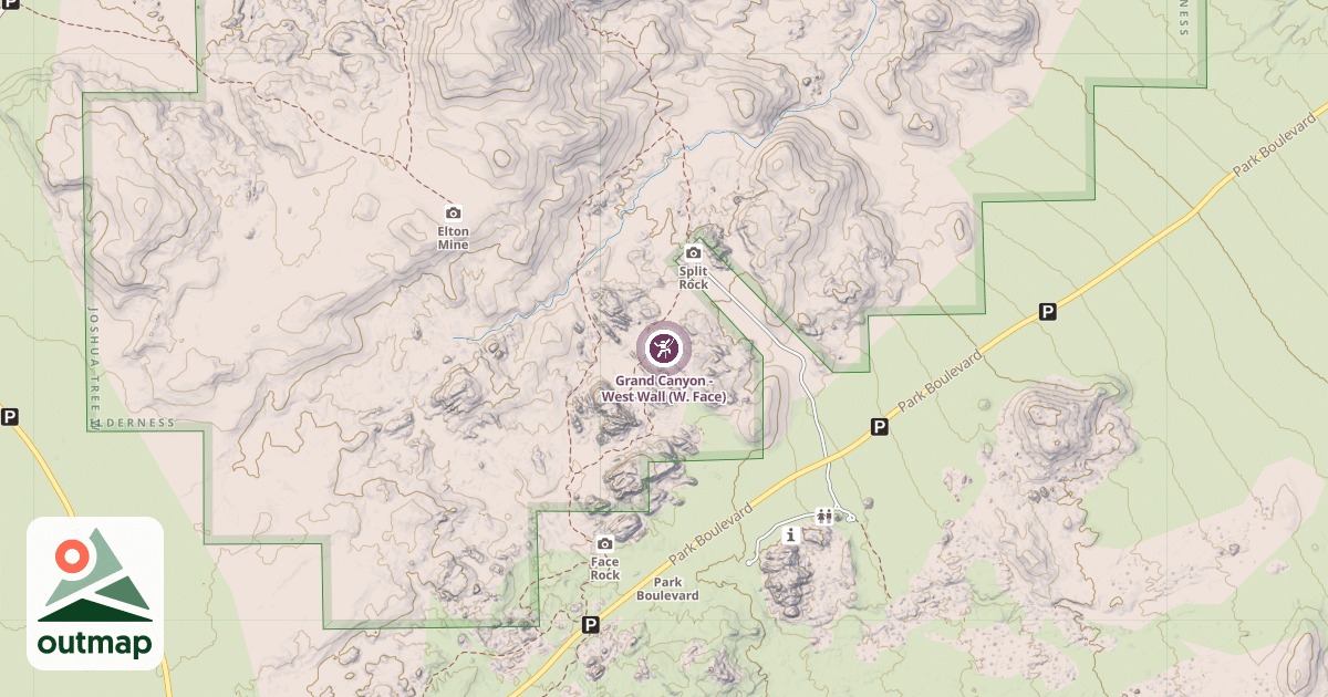 Map of Grand Canyon - West Wall (W. Face)