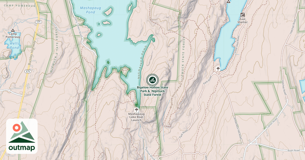 Map of Bigelow Hollow State Park &  Nipmuck State Forest