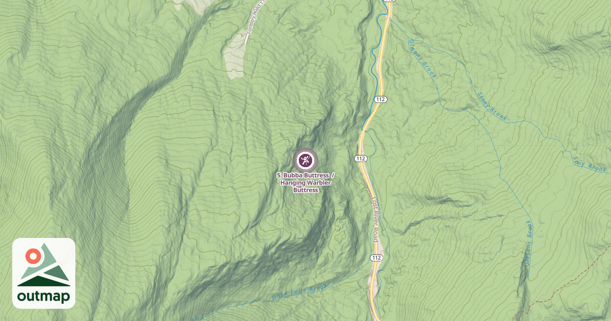 Map of 5. Bubba Buttress  / Hanging Warbler Buttress
