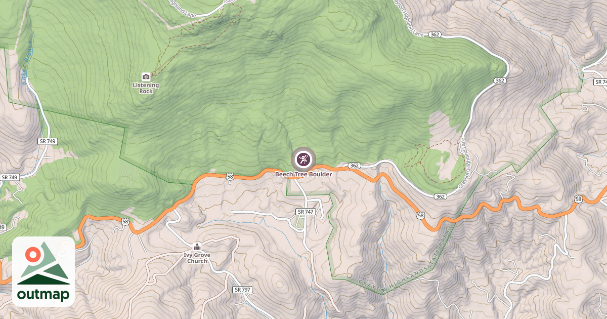Map of Beech Tree Boulder