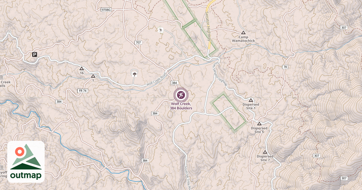 Map of Wolf Creek, 384 Boulders