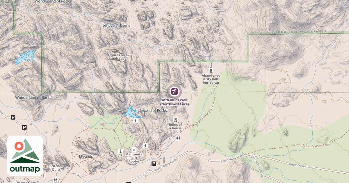 Map of Afro Blues Wall (Northwest Face)