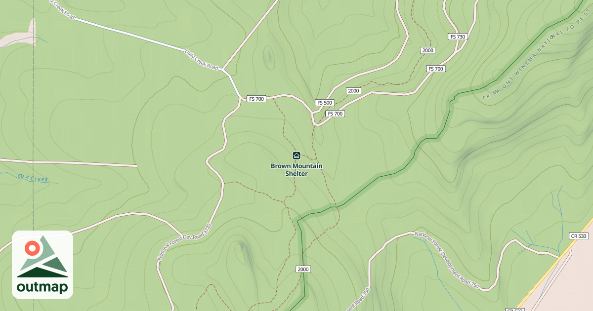Map of Brown Mountain Shelter
