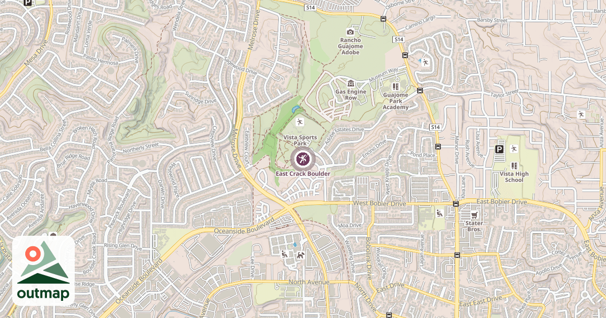 Map of East Crack Boulder