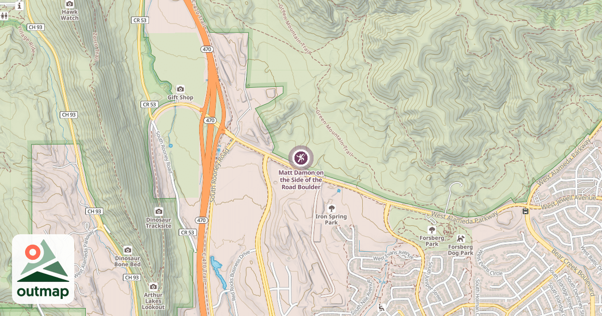 Map of Matt Damon on the Side of the Road Boulder