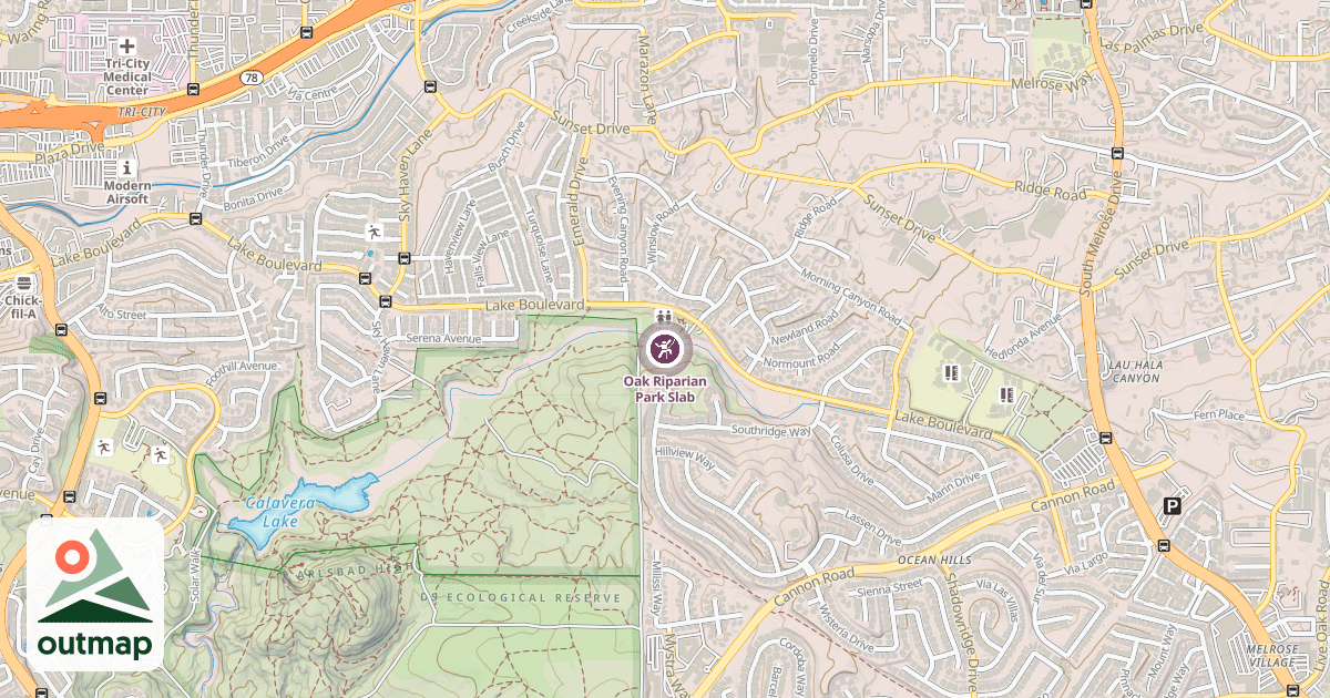 Map of Oak Riparian Park Slab