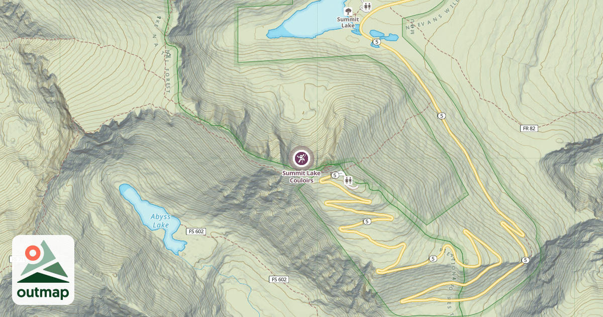 Map of Summit Lake Couloirs