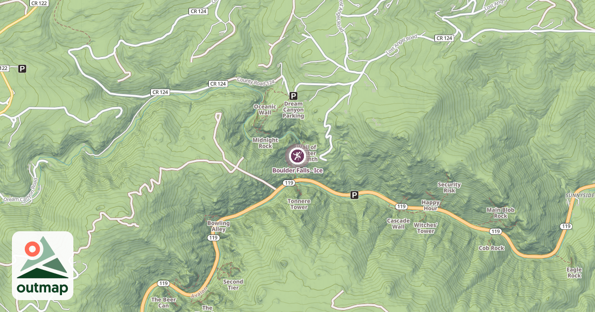 Map of Boulder Falls - Ice