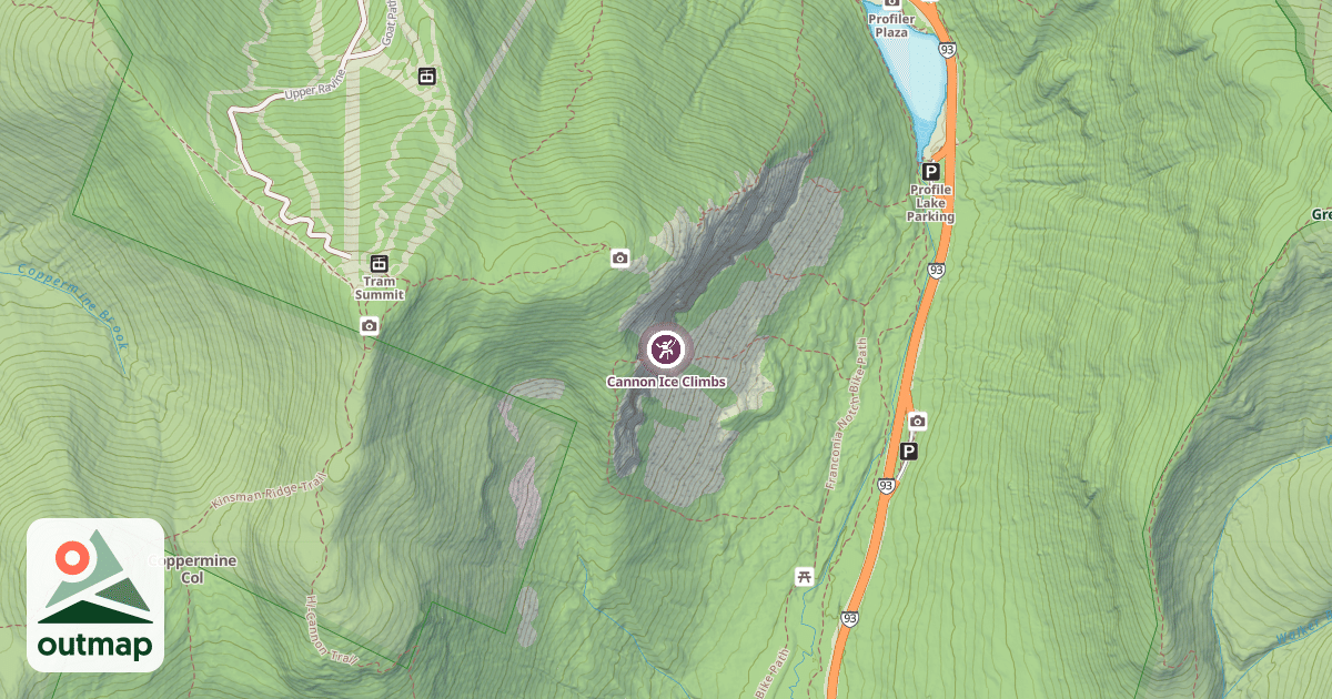 Map of Cannon Ice Climbs