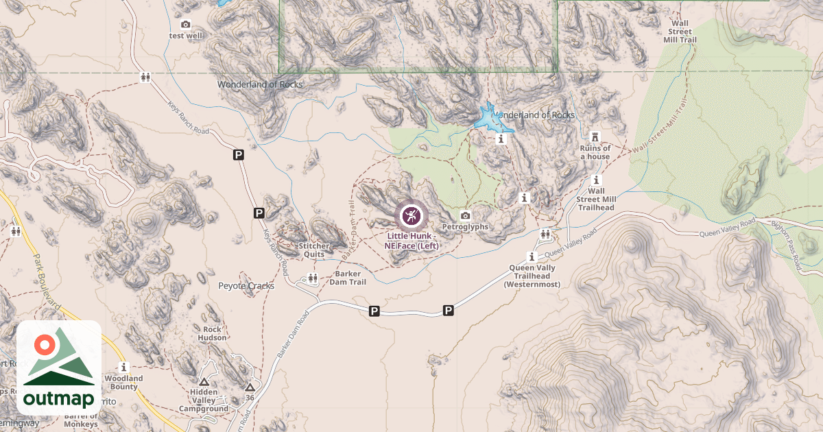 Map of Little Hunk - NE Face (Left)