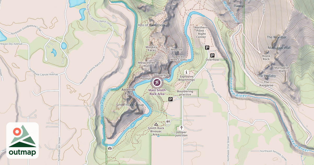 Map of Main Smith Rock Area